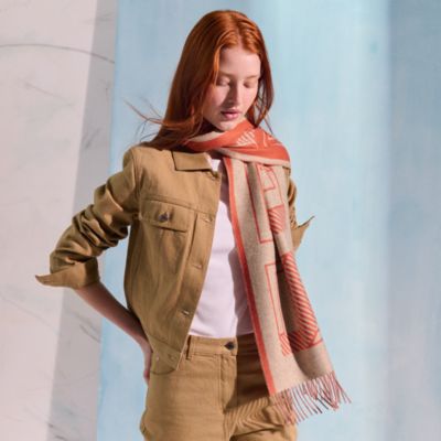 HERMES カシミヤ 変形 シルクニットコート ベージュ ストール エルメス レディス, スカーフ、ショール＆マフラー, カシミアストール＆マフラー